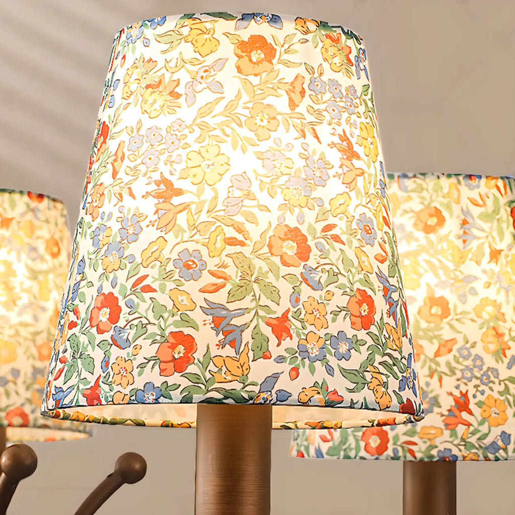 Lustre tonneau en tissu à motif floral bronze rustique