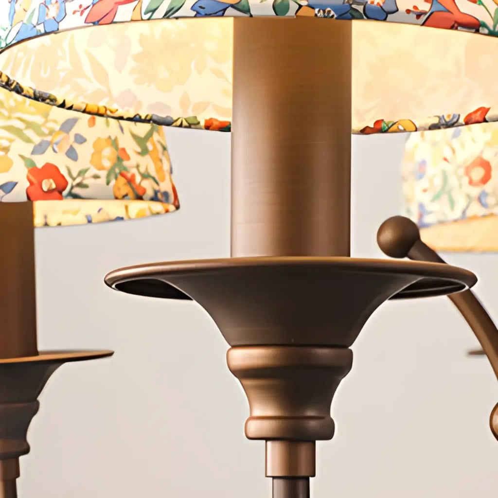 Lustre tonneau en tissu à motif floral bronze rustique