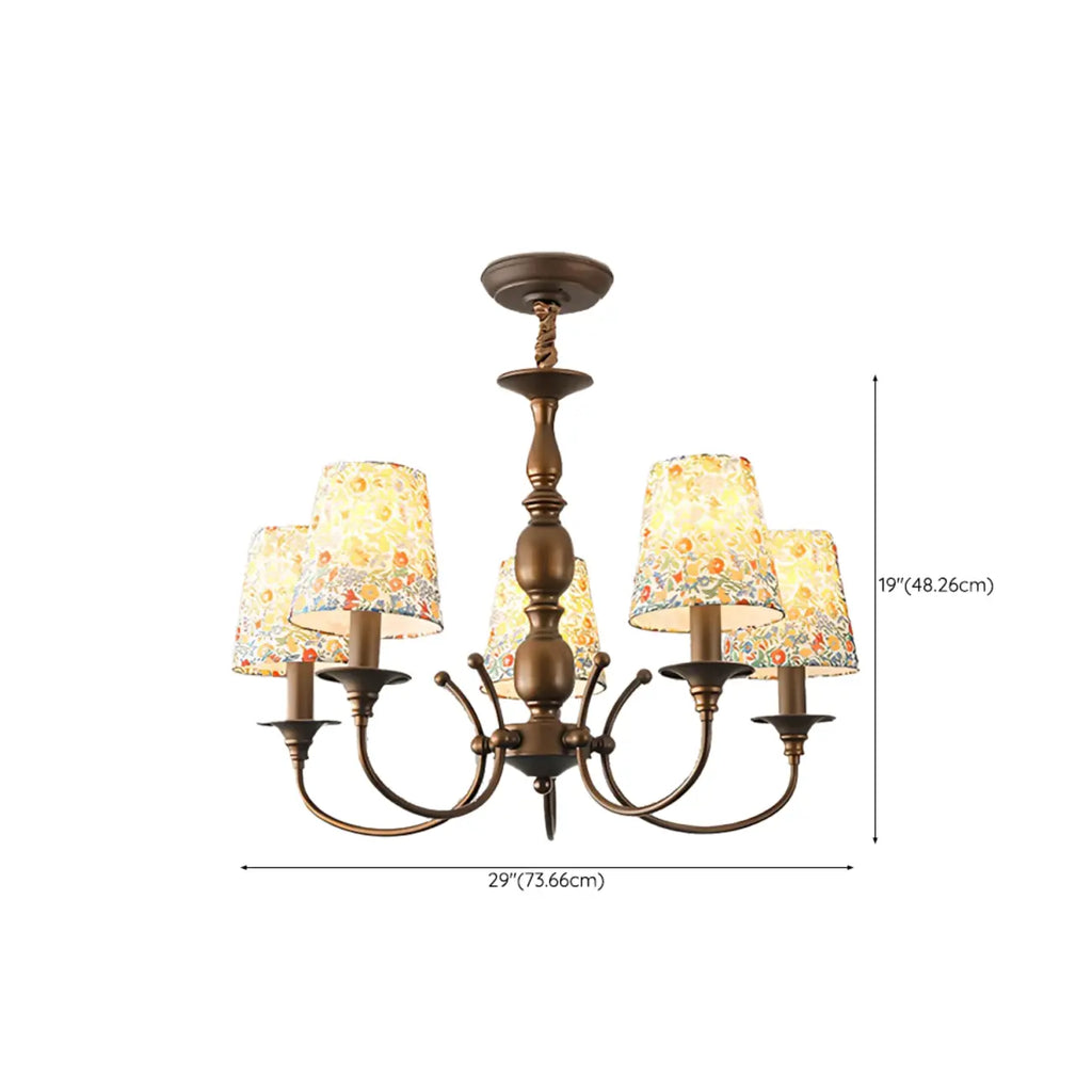 Lustre tonneau en tissu à motif floral bronze rustique