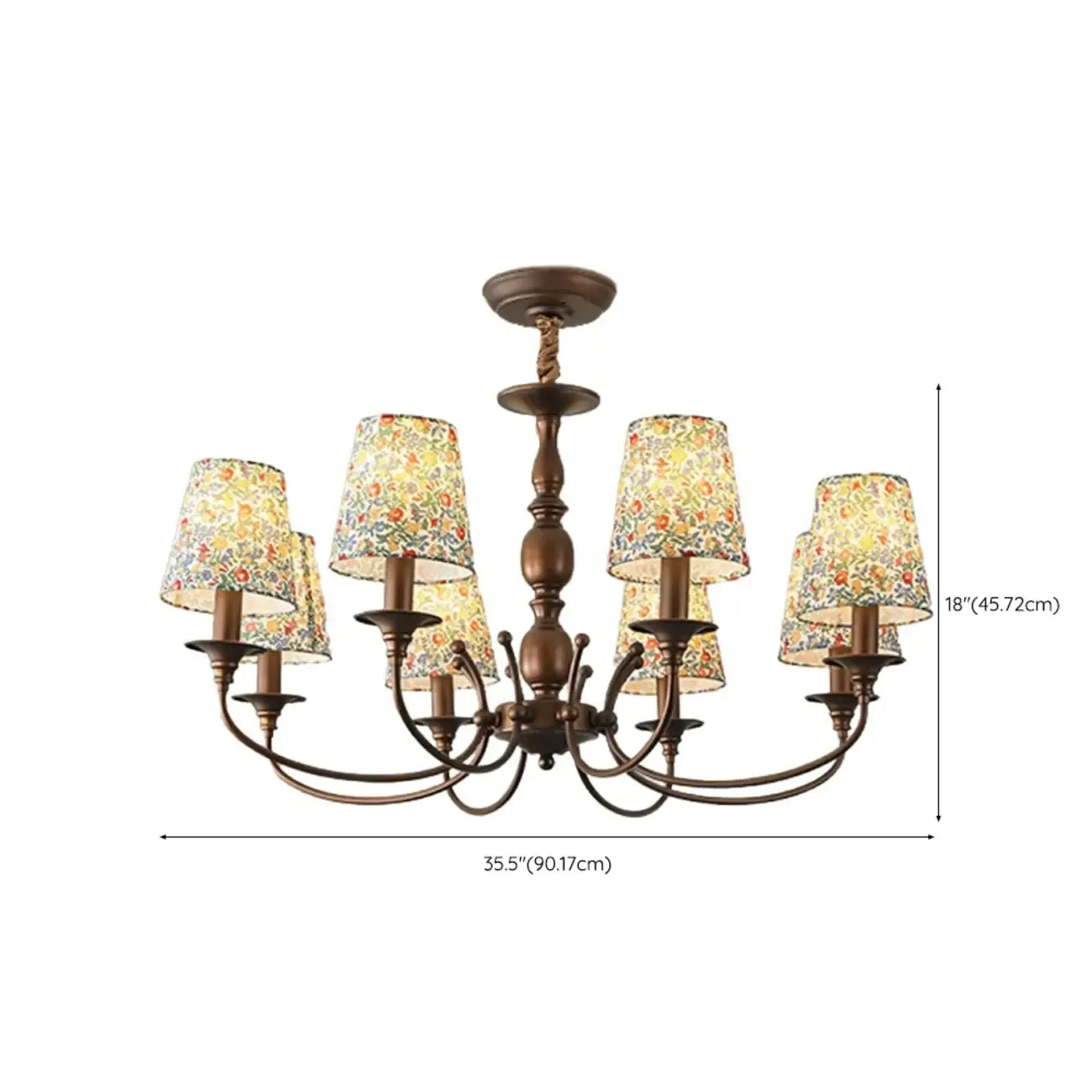 Lustre tonneau en tissu à motif floral bronze rustique