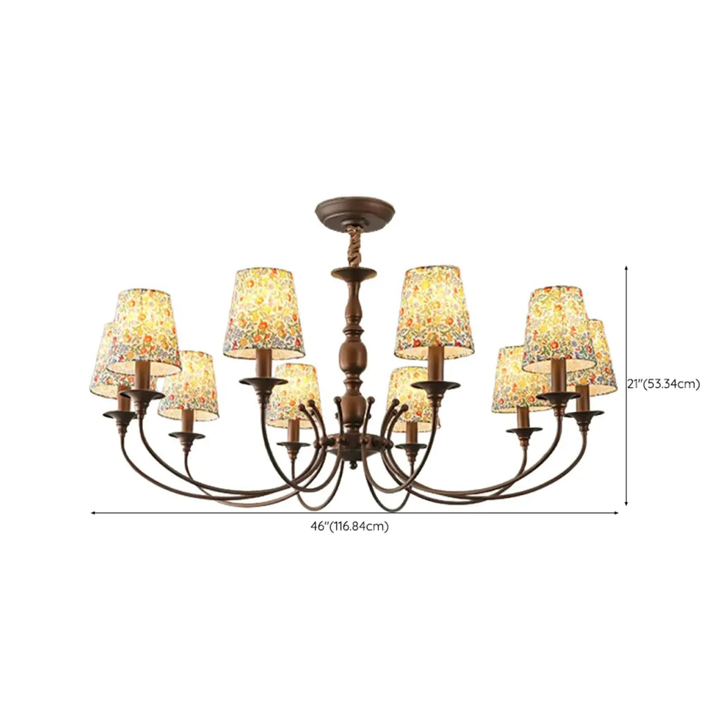 Lustre tonneau en tissu à motif floral bronze rustique