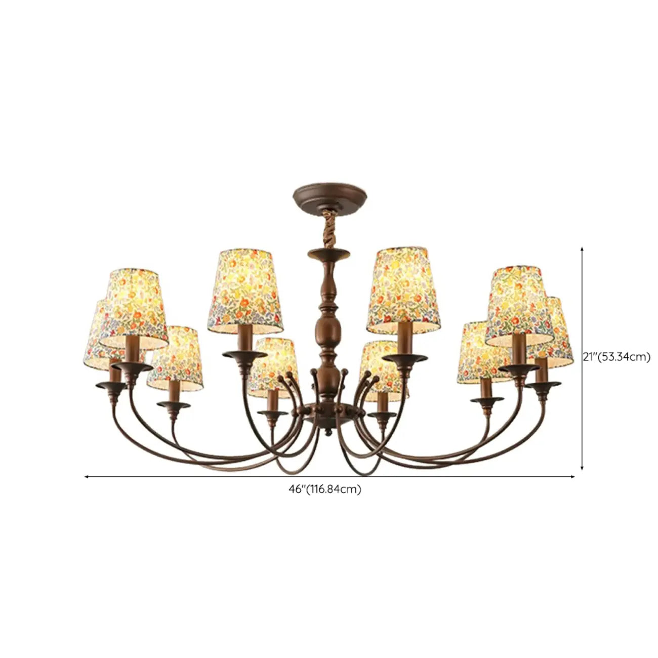 Lustre tonneau en tissu à motif floral bronze rustique