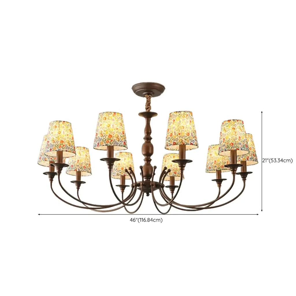 Lustre tonneau en tissu à motif floral bronze rustique