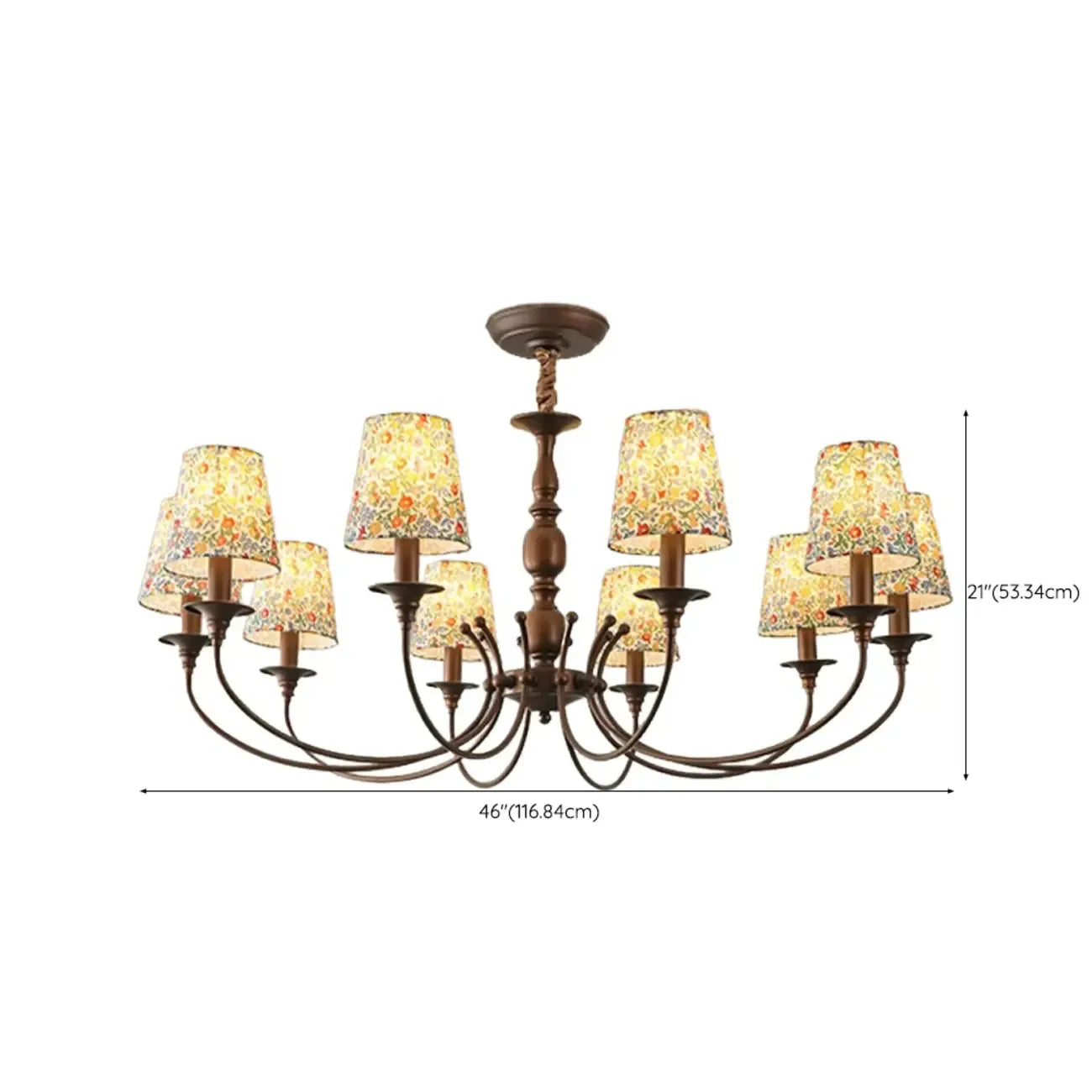 Lustre tonneau en tissu à motif floral bronze rustique