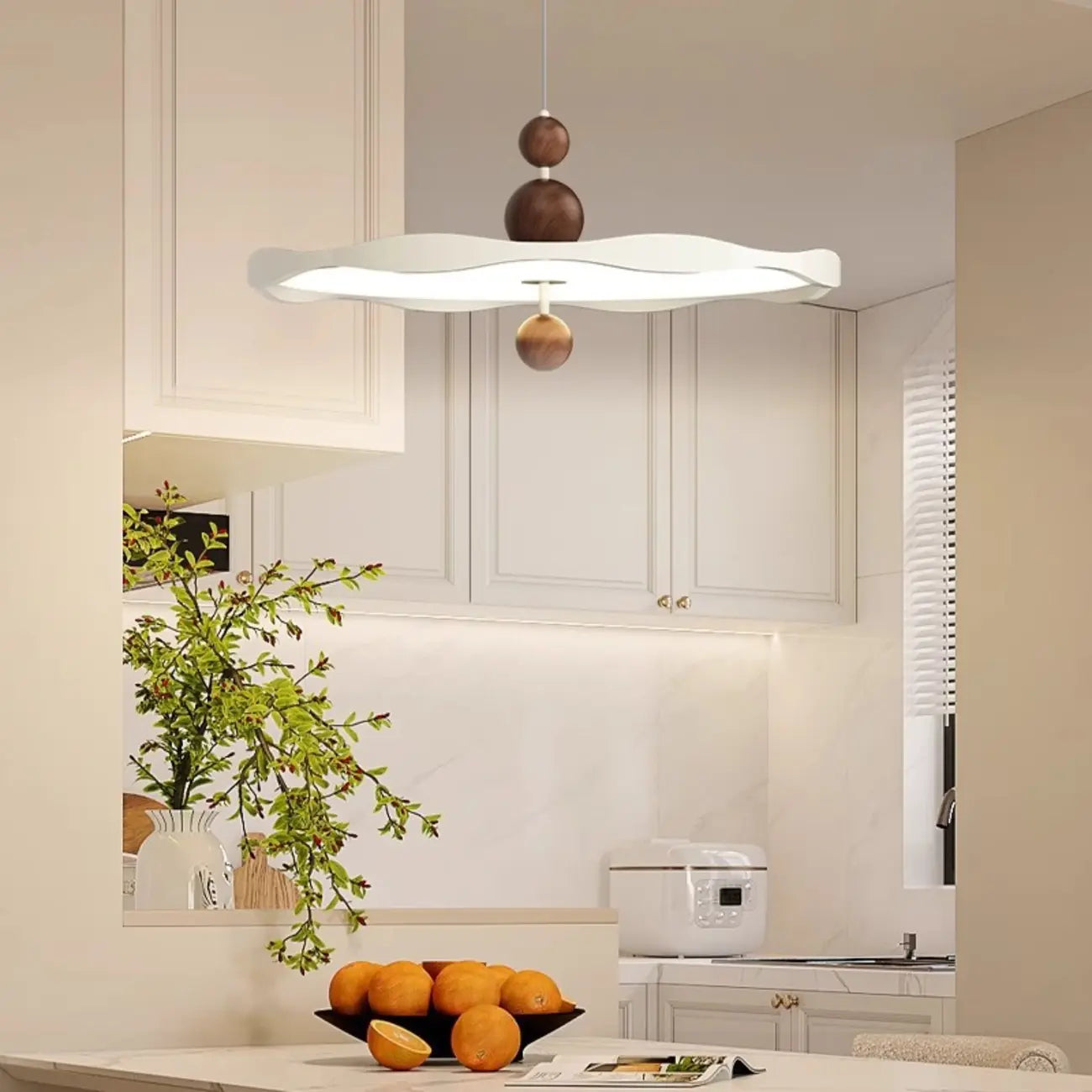 Suspension ronde blanche à intensité variable pour îlot de cuisine
