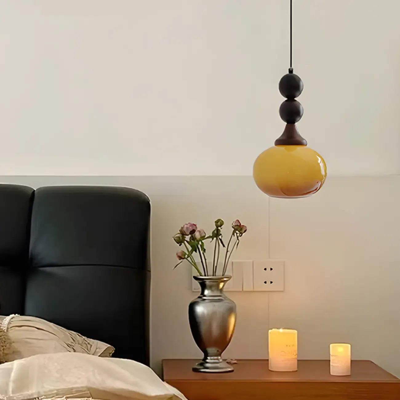 Suspension en verre orange relevable, hauteur réglable