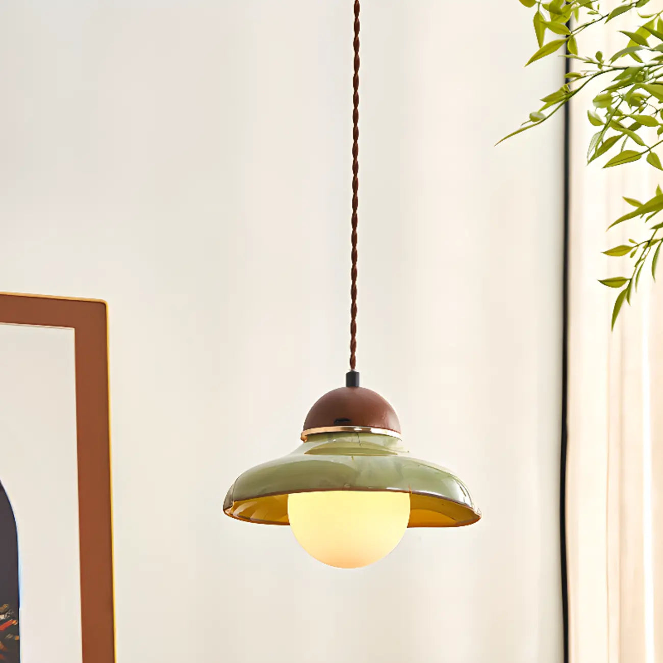 Suspension décorative en noyer avec corde, hauteur réglable
