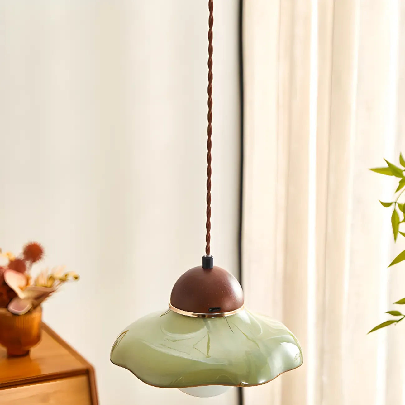Suspension décorative en noyer avec corde, hauteur réglable