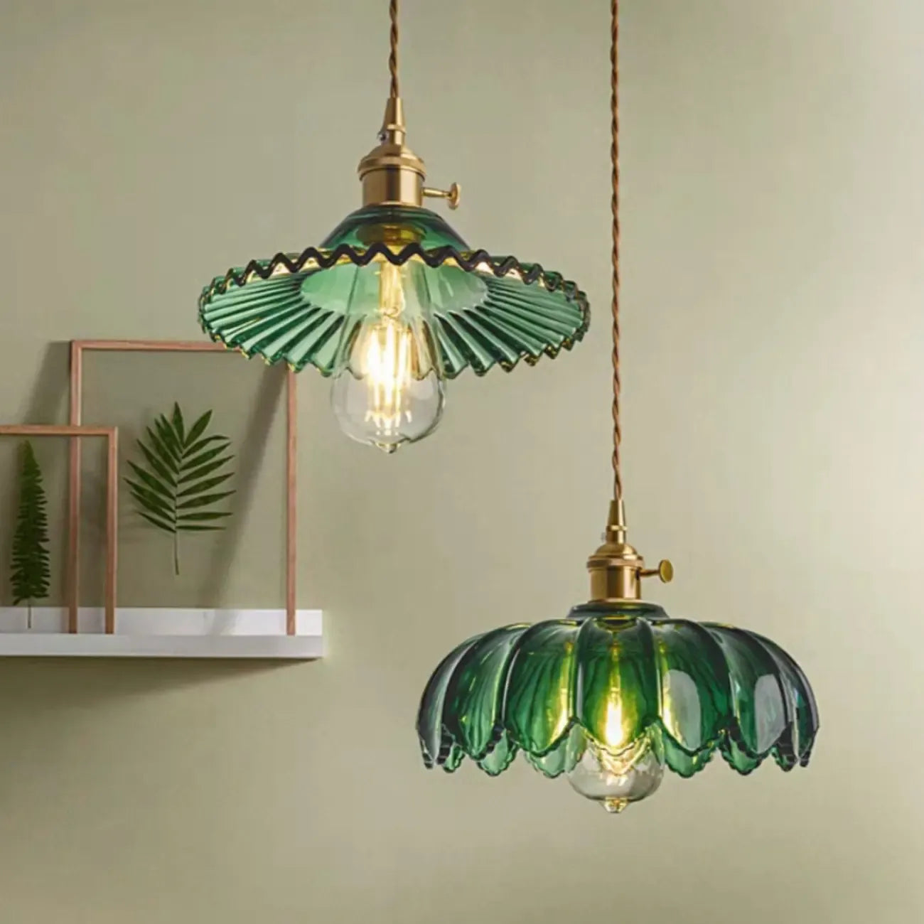 Lampada a sospensione regolabile in vetro verde per soggiorno