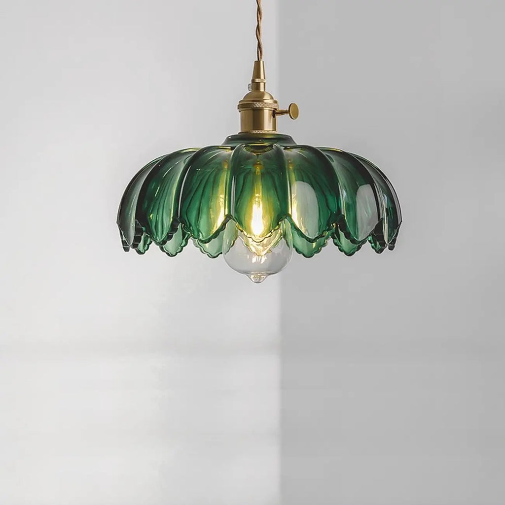 Lampada a sospensione regolabile in vetro verde per soggiorno