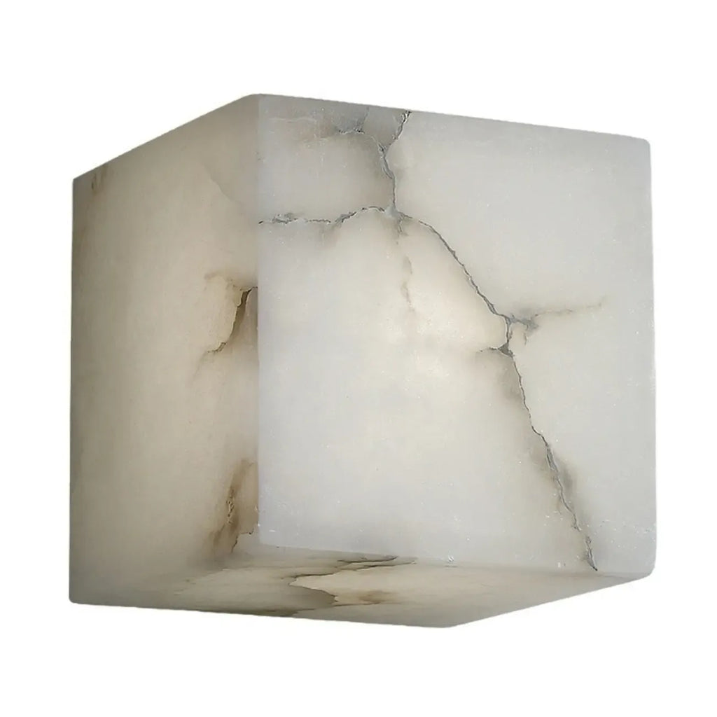 Applique murale d'intérieur contemporaine en albâtre cubique gris-blanc
