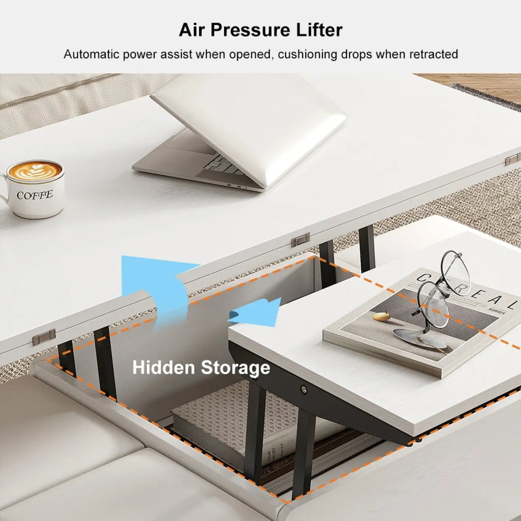 Table basse pliable à plateau relevable avec 4 tabourets et rangement