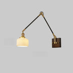 Applique murale industrielle ambrée à bras articulé et LED avec abat-jour en verre