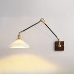 Applique murale industrielle ambrée à bras articulé et LED avec abat-jour en verre