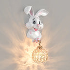 Applique murale pour enfants en résine en forme de lapin avec abat-jour en cristal