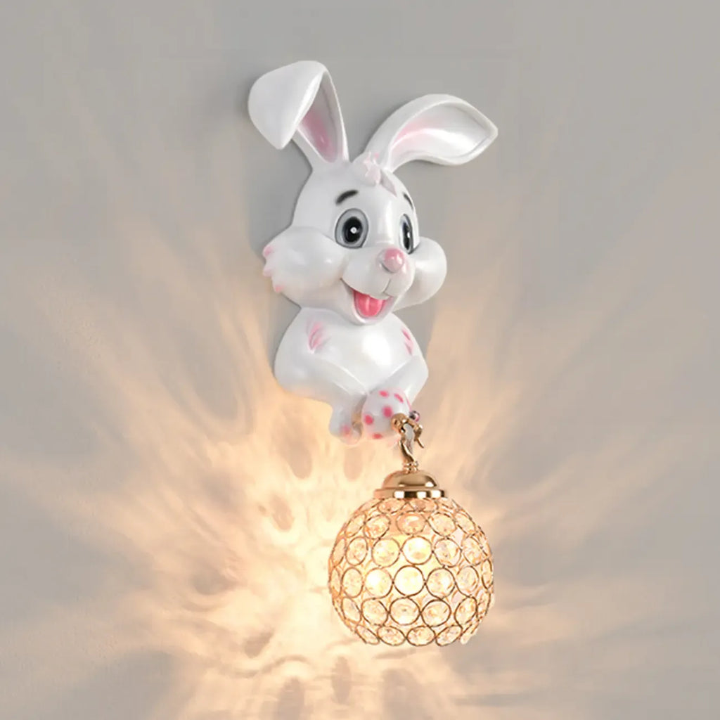 Applique murale pour enfants en résine en forme de lapin avec abat-jour en cristal