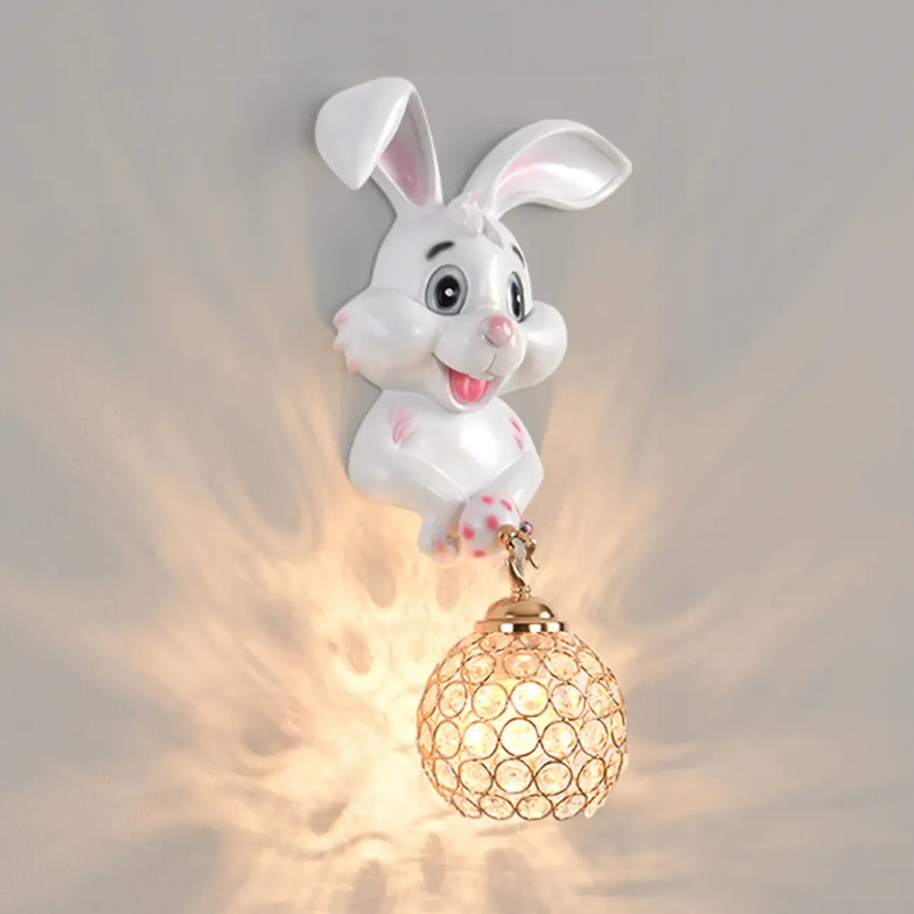 Applique murale pour enfants en résine en forme de lapin avec abat-jour en cristal