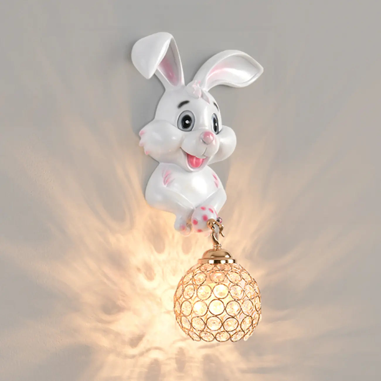Applique murale pour enfants en résine en forme de lapin avec abat-jour en cristal