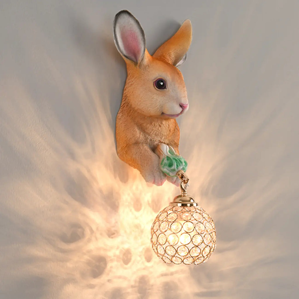 Applique murale pour enfants en résine en forme de lapin avec abat-jour en cristal