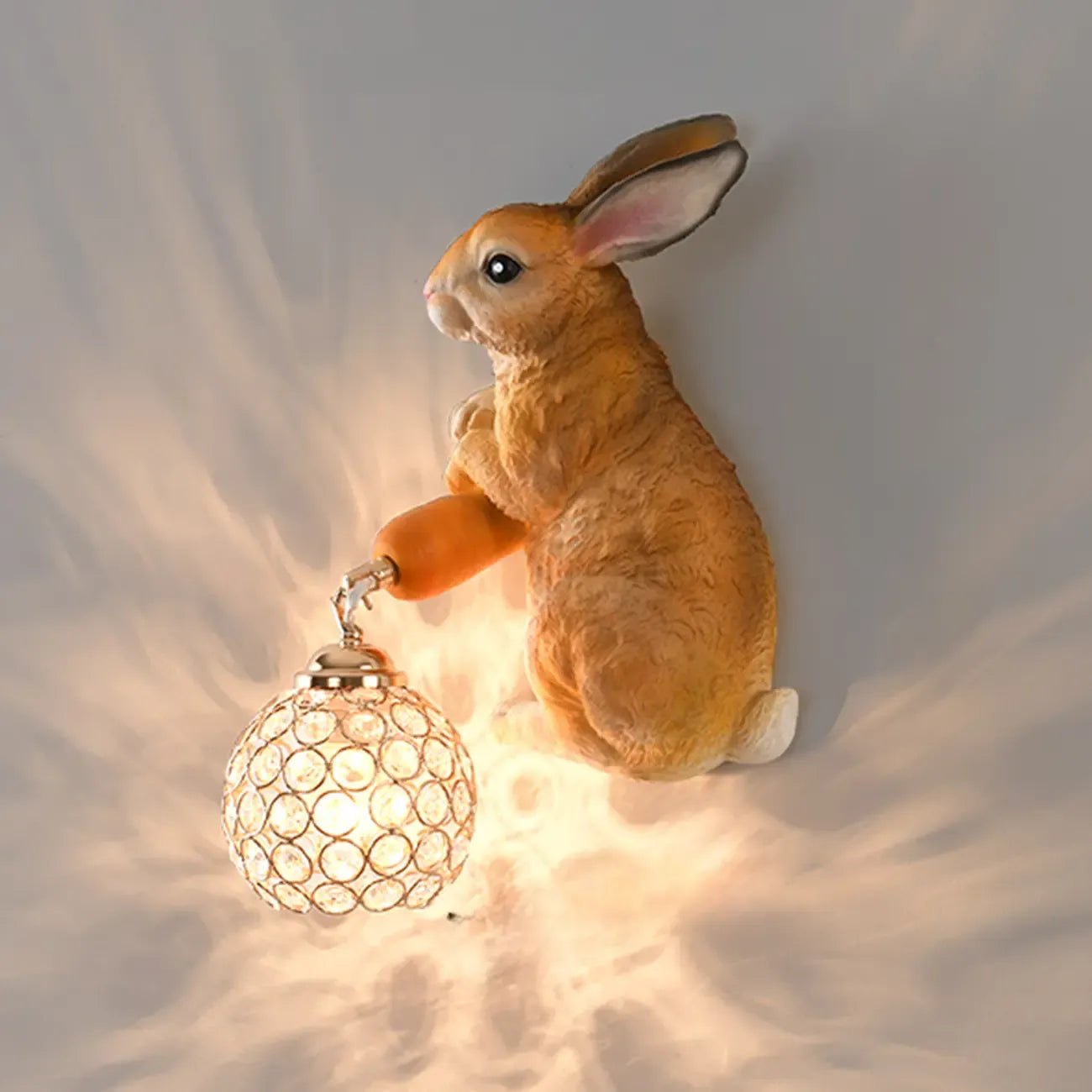 Applique murale pour enfants en résine en forme de lapin avec abat-jour en cristal