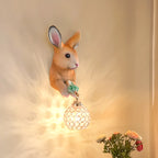 Applique murale pour enfants en résine en forme de lapin avec abat-jour en cristal