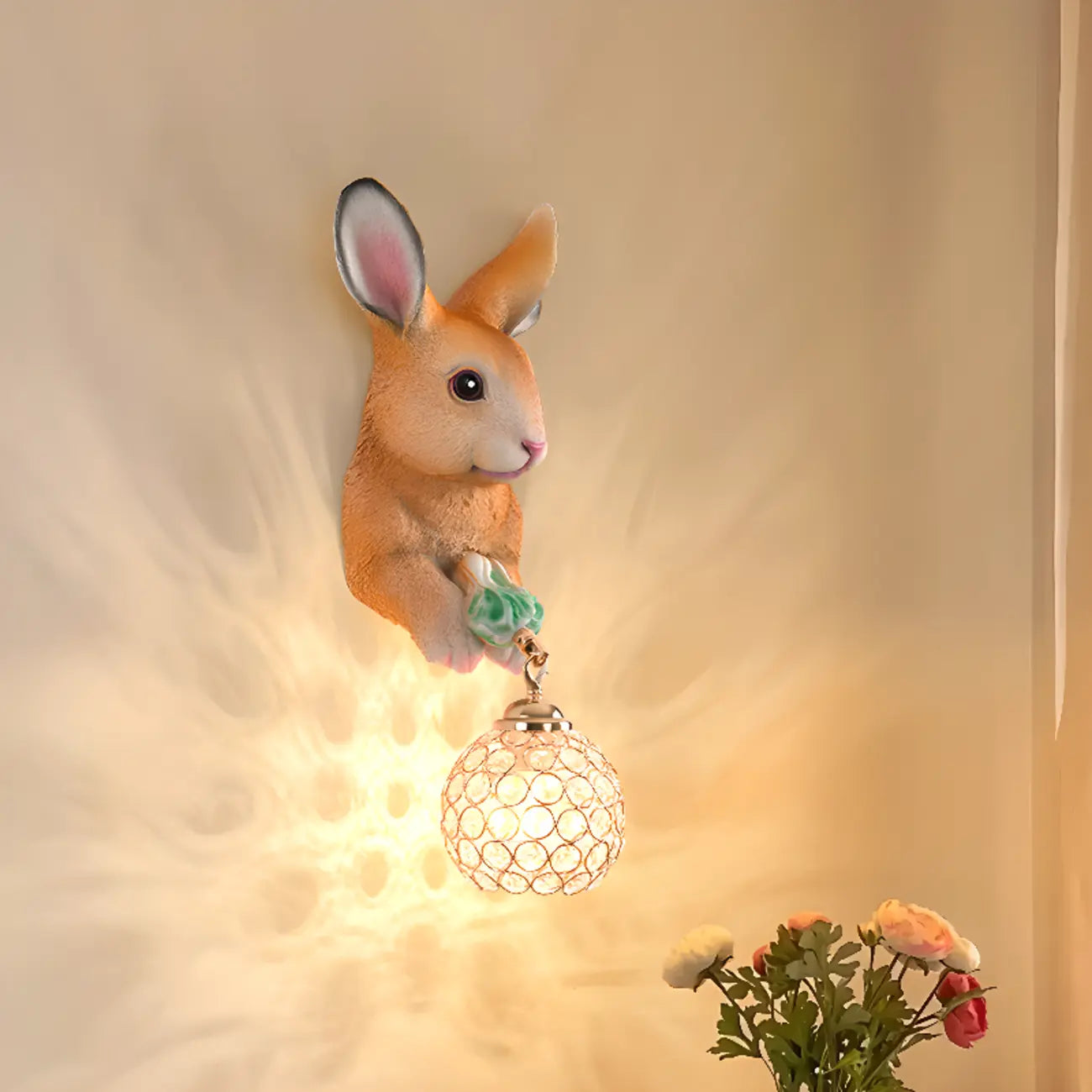 Applique murale pour enfants en résine en forme de lapin avec abat-jour en cristal