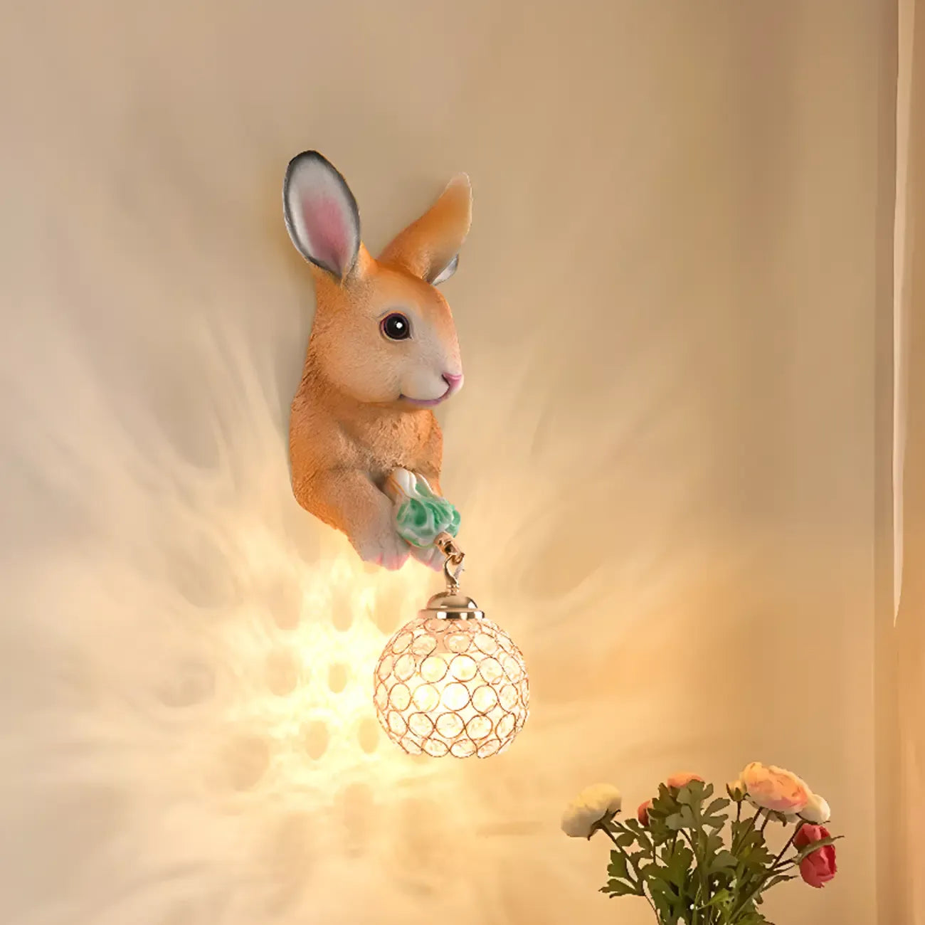 Applique murale pour enfants en résine en forme de lapin avec abat-jour en cristal