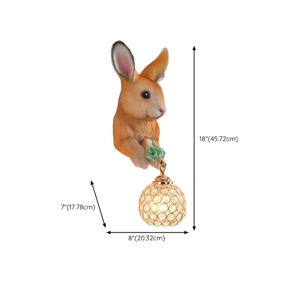 Applique murale pour enfants en résine en forme de lapin avec abat-jour en cristal