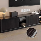 Meuble TV minimaliste en bois noir à 2 tiroirs et portes coulissantes