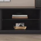 Meuble TV minimaliste en bois noir à 2 tiroirs et portes coulissantes