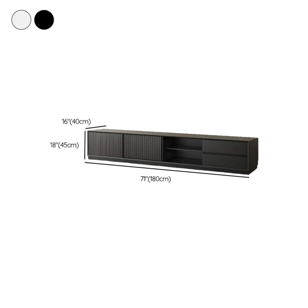 Meuble TV minimaliste en bois noir à 2 tiroirs et portes coulissantes