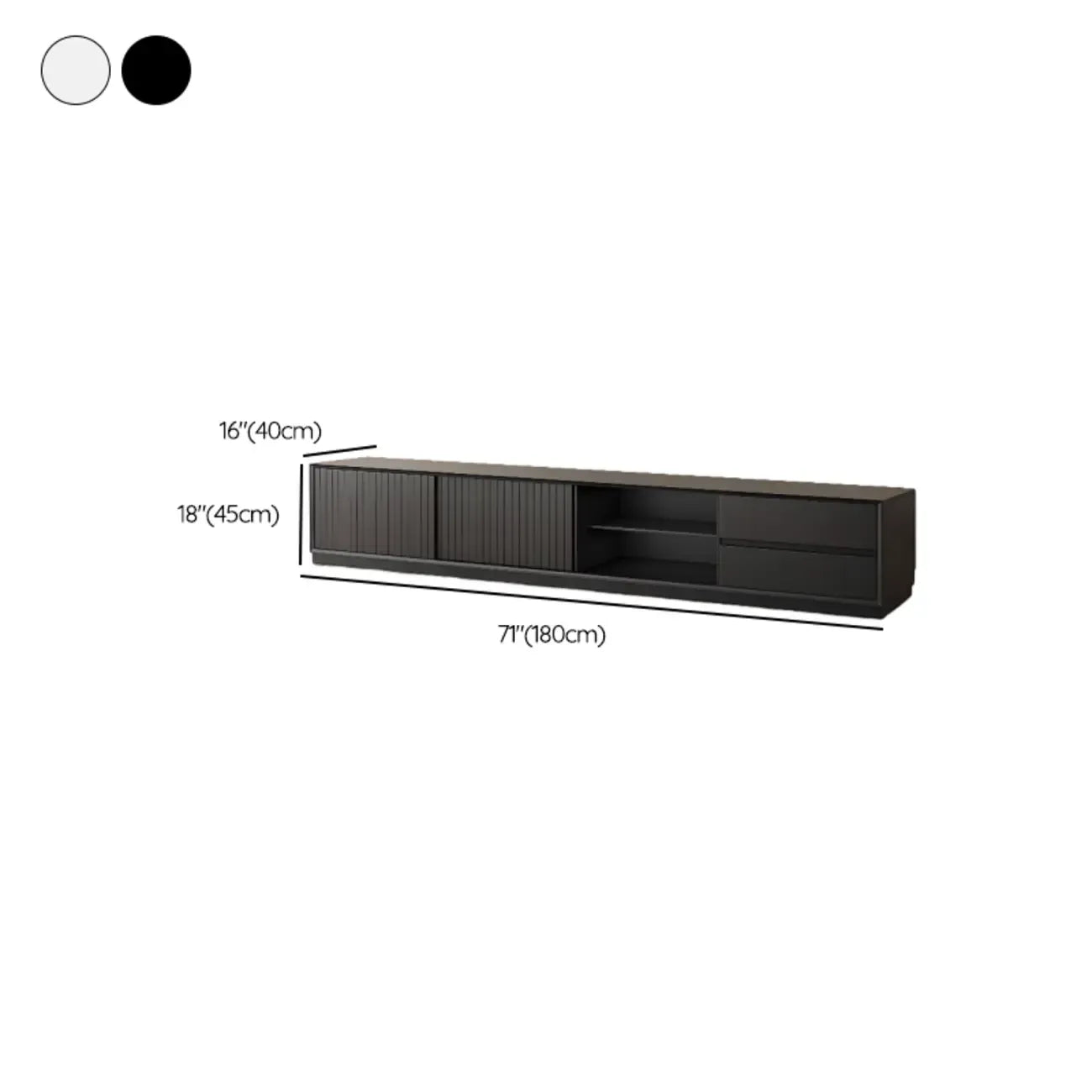 Meuble TV minimaliste en bois noir à 2 tiroirs et portes coulissantes