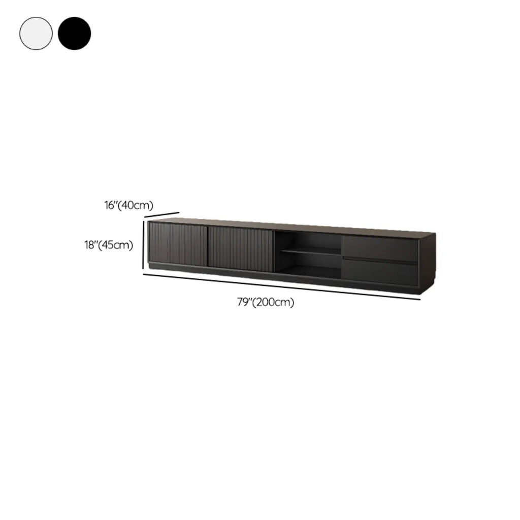 Meuble TV minimaliste en bois noir à 2 tiroirs et portes coulissantes