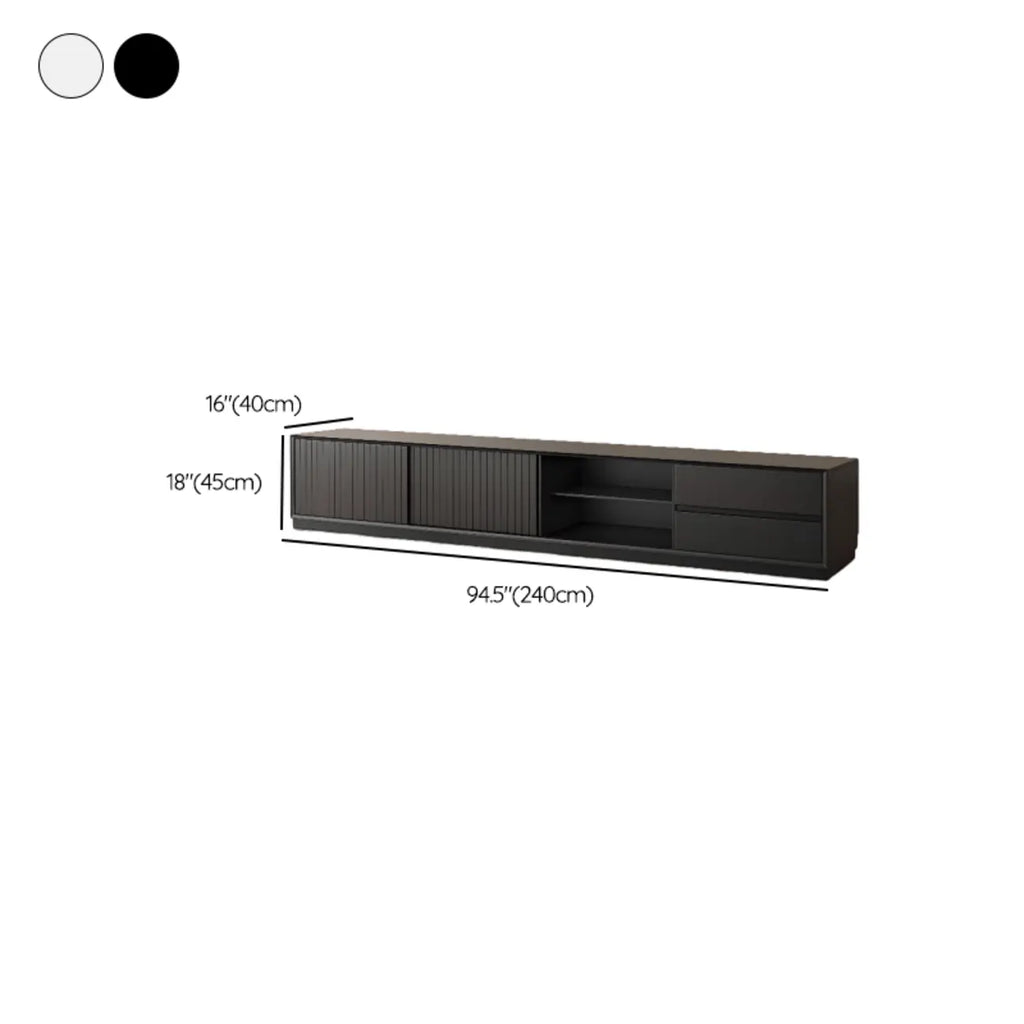 Meuble TV minimaliste en bois noir à 2 tiroirs et portes coulissantes