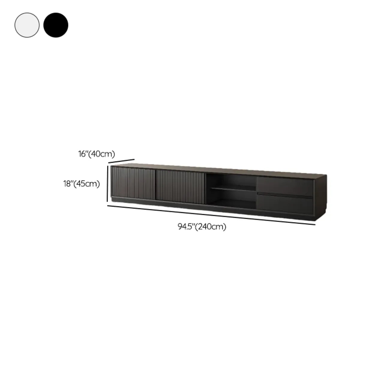 Meuble TV minimaliste en bois noir à 2 tiroirs et portes coulissantes