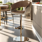 Tabourets de bar pivotants en cuir véritable marron avec dossier