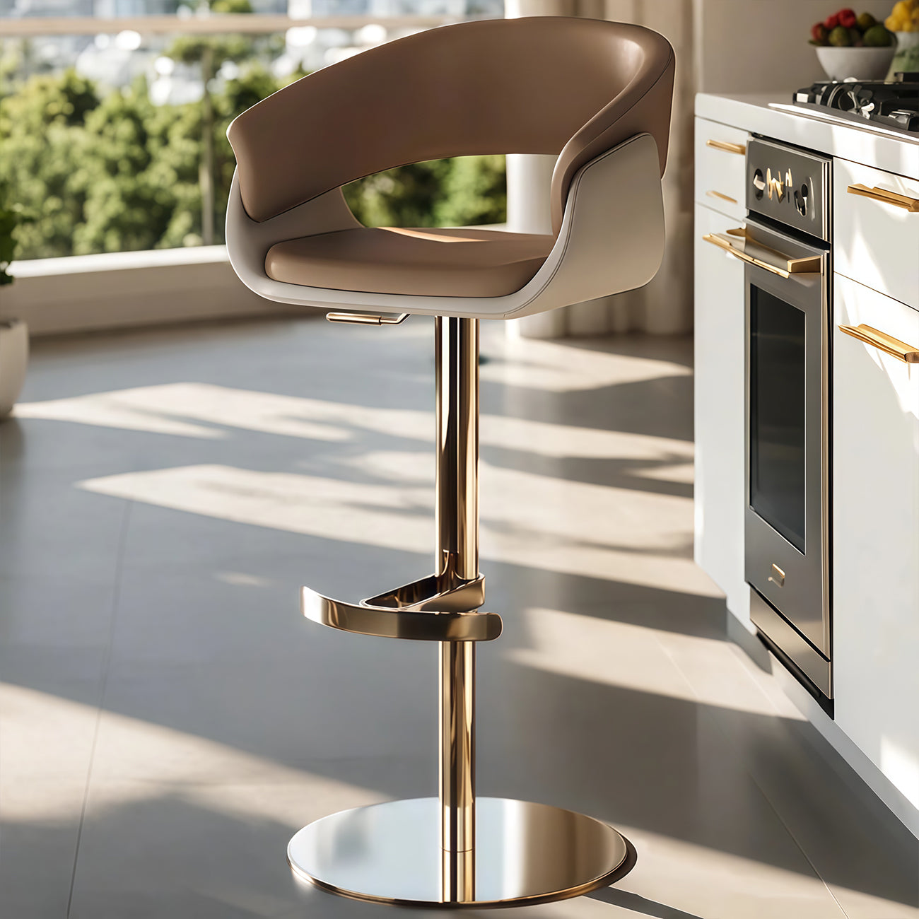 Tabourets de bar pivotants en cuir véritable marron avec dossier