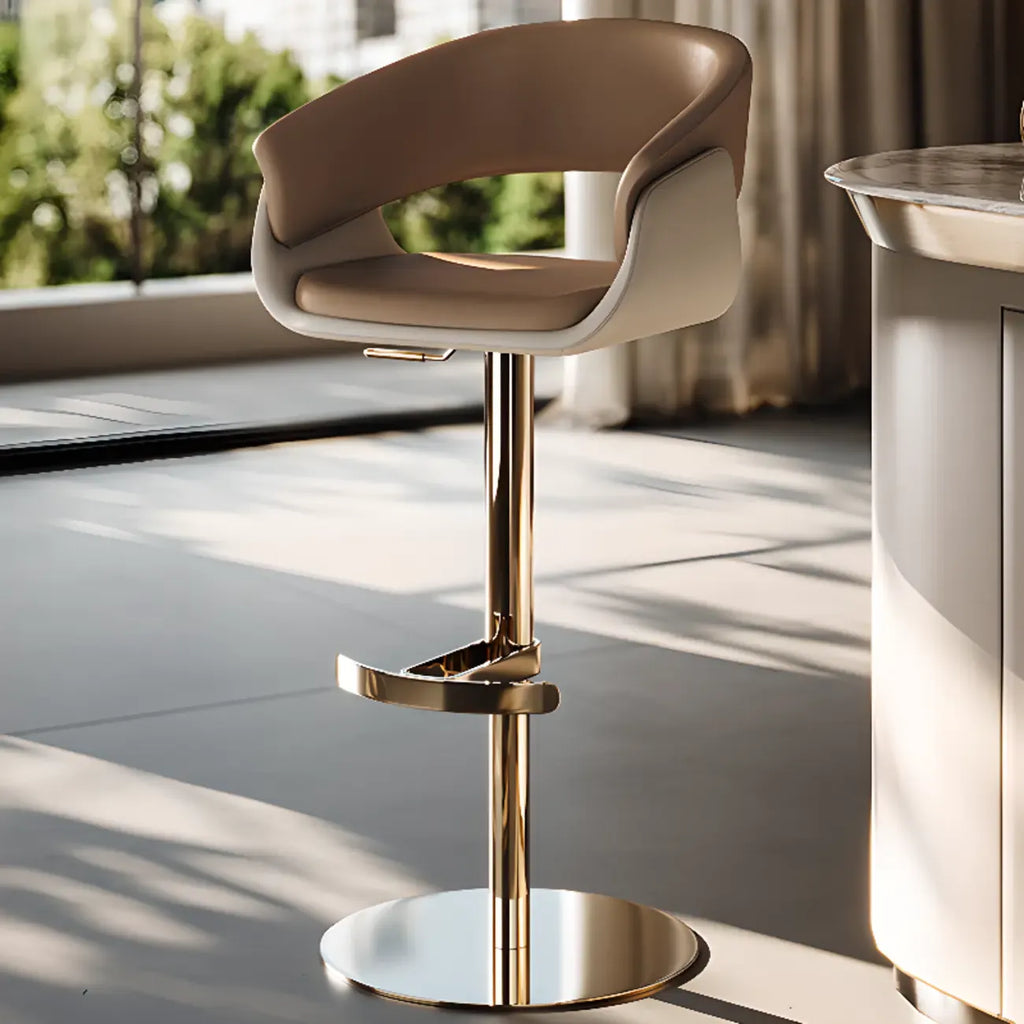 Tabourets de bar pivotants en cuir véritable marron avec dossier