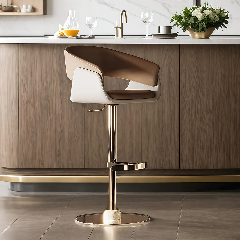 Tabourets de bar pivotants en cuir véritable marron avec dossier