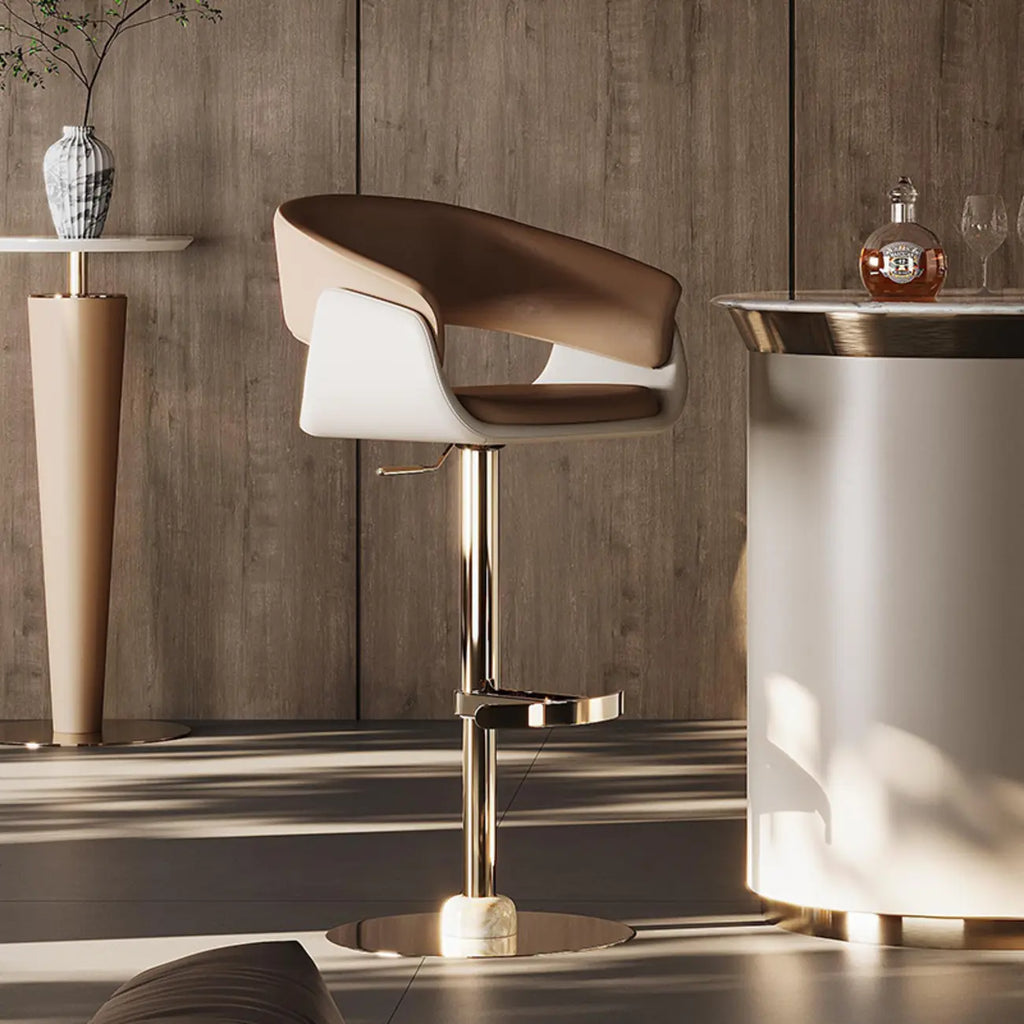 Tabourets de bar pivotants en cuir véritable marron avec dossier