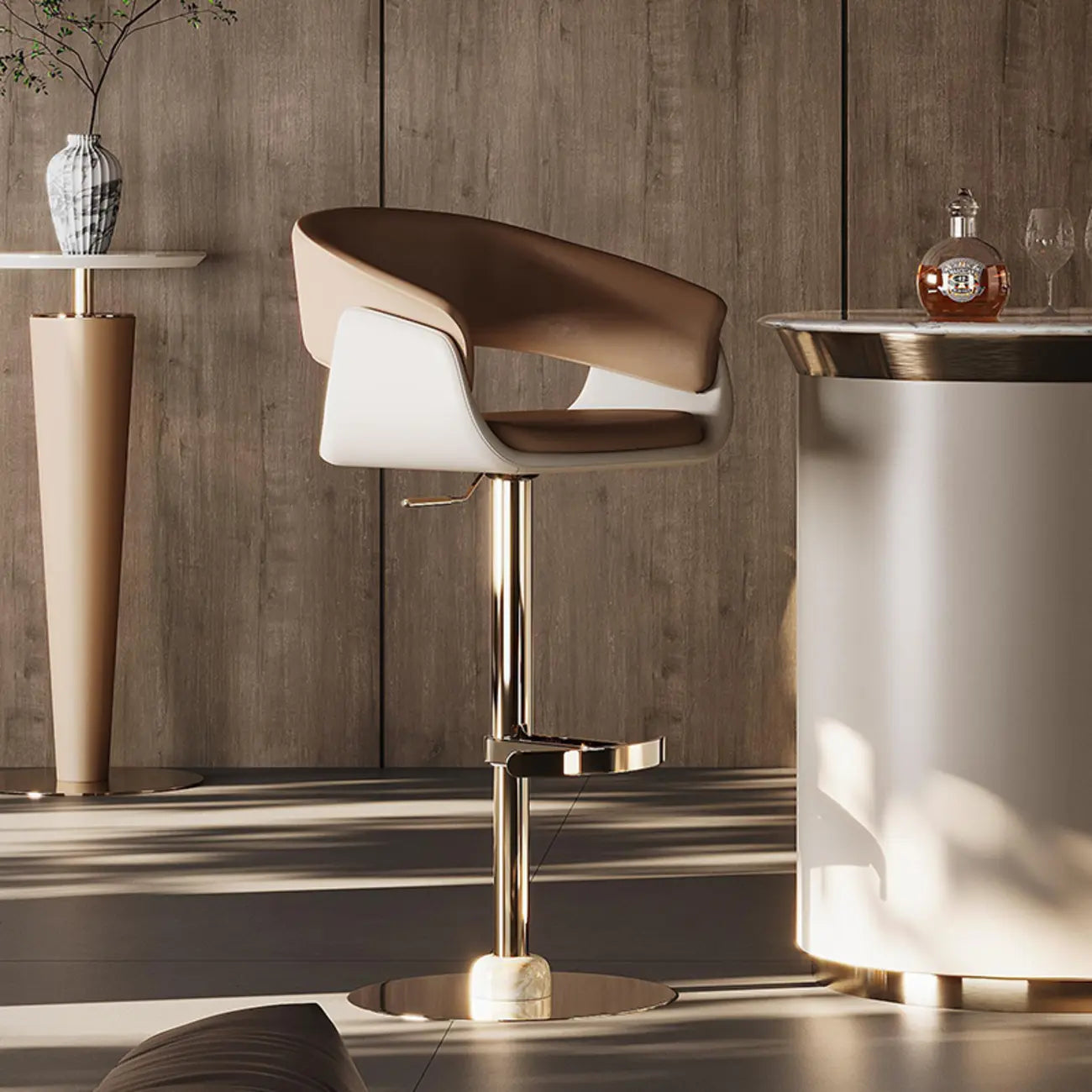 Tabourets de bar pivotants en cuir véritable marron avec dossier