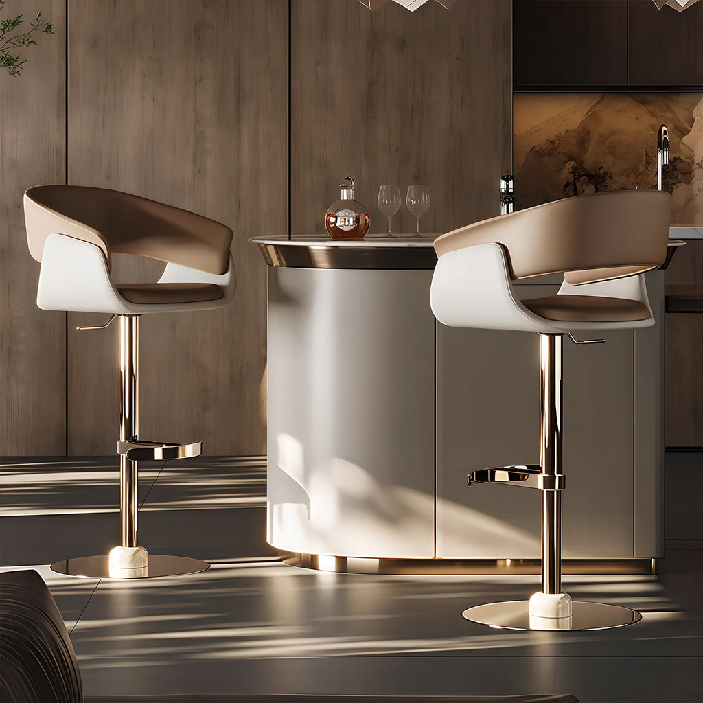 Tabourets de bar pivotants en cuir véritable marron avec dossier