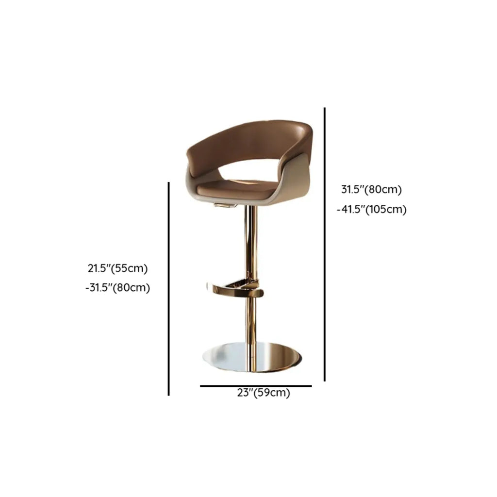 Tabourets de bar pivotants en cuir véritable marron avec dossier