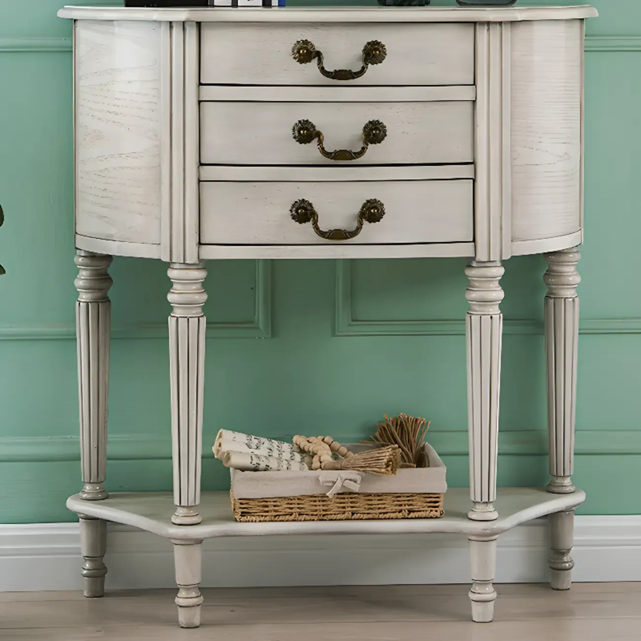 Console demi-ronde élégante en bois brun avec tiroirs