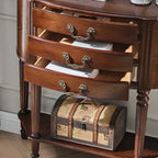 Console demi-ronde élégante en bois brun avec tiroirs