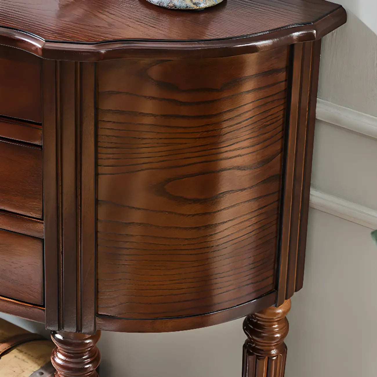 Console demi-ronde élégante en bois brun avec tiroirs