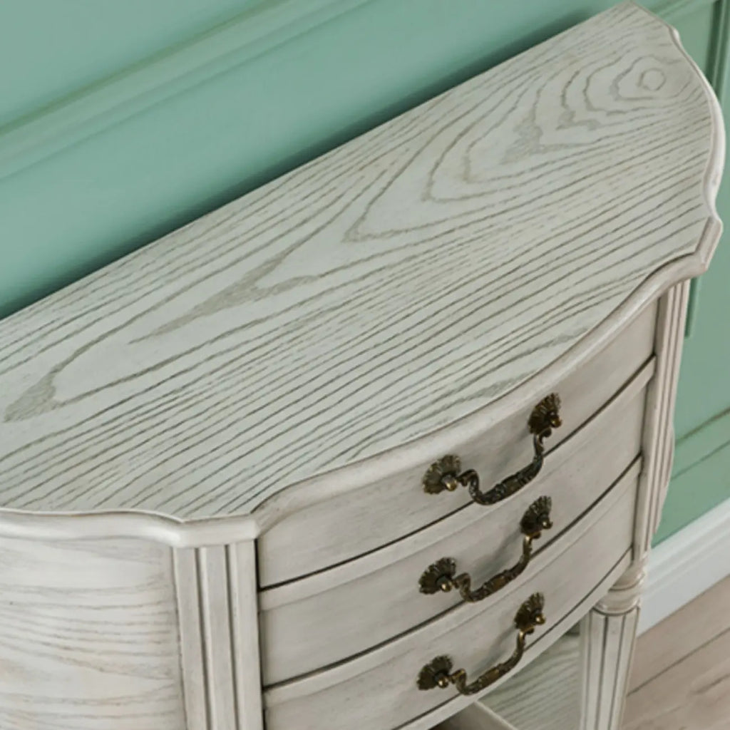 Console demi-ronde élégante en bois brun avec tiroirs