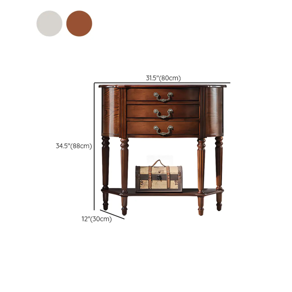 Console demi-ronde élégante en bois brun avec tiroirs