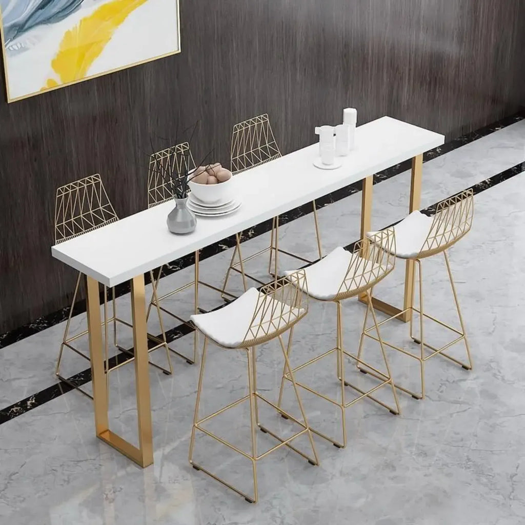 Tables de bar somptueuses en bois blanc et métal doré, style traîneau