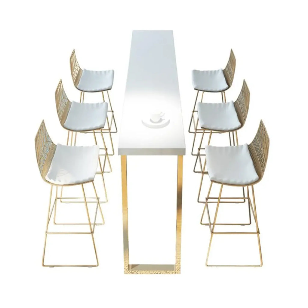 Tables de bar somptueuses en bois blanc et métal doré, style traîneau